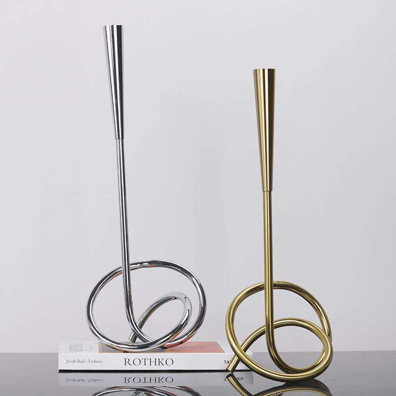 现代简约欧式轻奢几何L形扭转烛台摆件样板房售楼处餐桌软装饰品