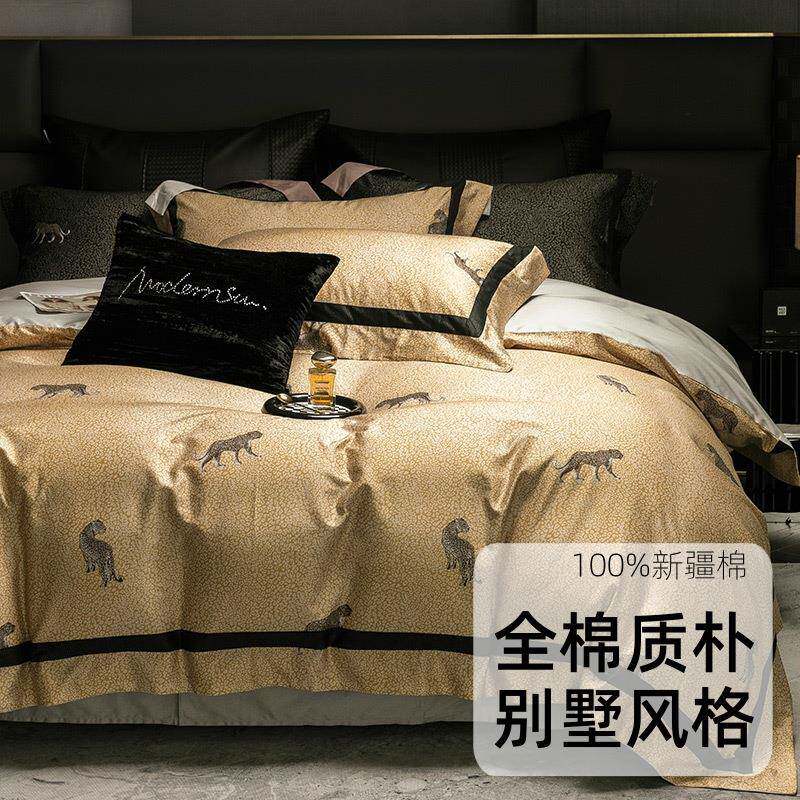 别墅高级感100支长绒棉四件套数码印花纯棉被套床单双人床上用品