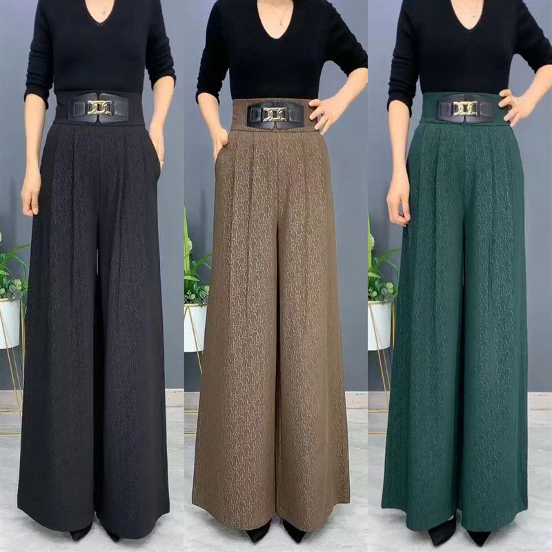 阔腿裤女2025年春秋新款高腰大甩裤暗提花宽松时尚百搭休闲长裤子