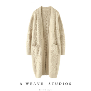 绞花纯羊绒毛衣外套冬 女长款 深邃气质美 950g大克重加厚羊绒开衫