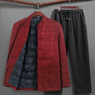 外套老人生日过寿星爷爷套装 中老年羽绒服爸爸冬装 男士 中国风唐装