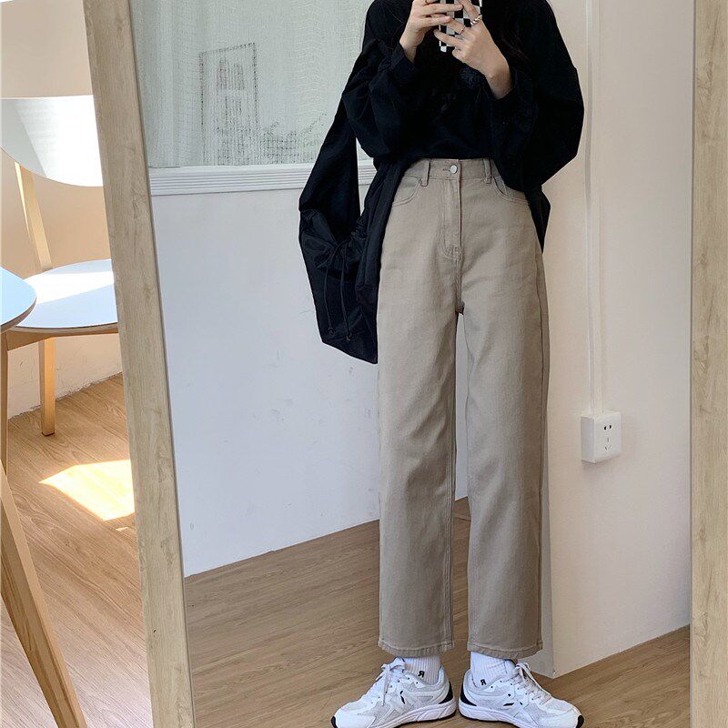 微胖女生穿搭加绒牛仔裤女秋冬新款胖妹妹宽松大码直筒阔腿九分裤