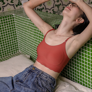 松岛屋运动无痕无钢圈纯色文胸女B一片式背心聚拢型罩杯女士文胸