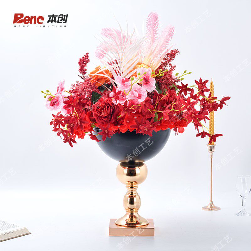 酒店前台摆台家用水果盘托盘欧式铁艺金属花器花盆婚庆主桌摆件