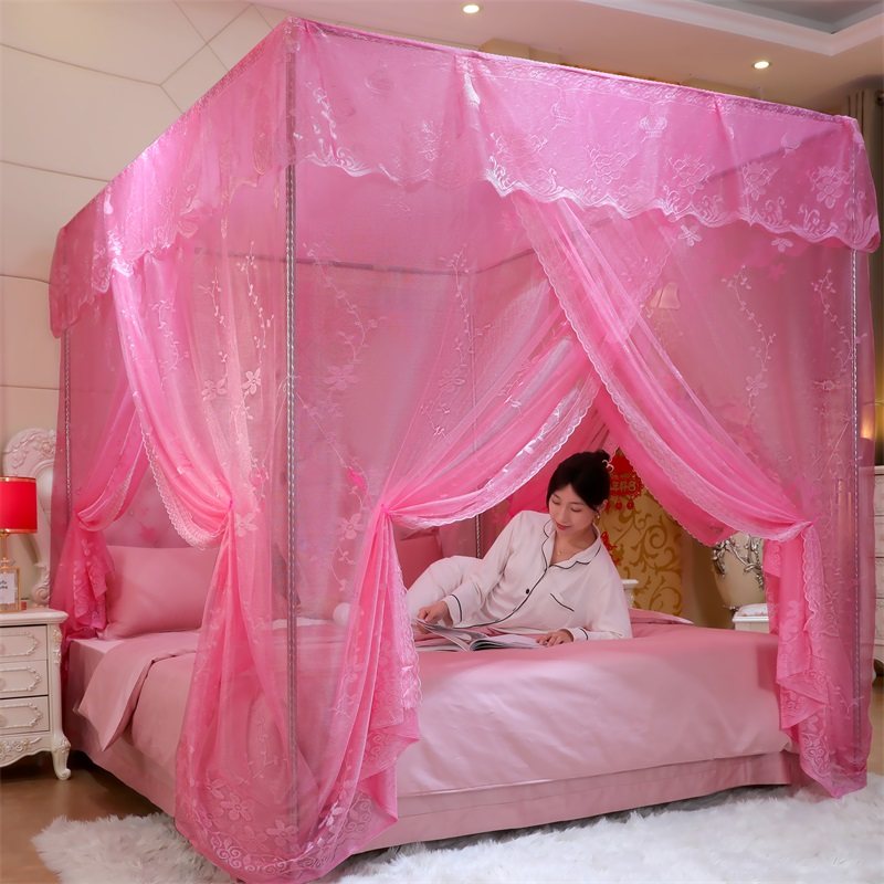 欧式落地家用蚊帐结婚o床三开门帐子2023加密加厚高级婚房蚊帐公