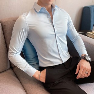 12色免烫抗皱修身 纯色青年商务衬衣男装 长袖 男士 潮 衬衫 2021新款