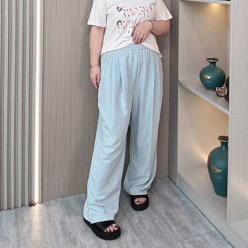 松紧腰阔腿休闲裤女大码胖mm宽松显瘦梨形身材窄版遮胯直筒长裤子