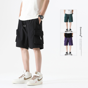 男夏季 薄款 高街多口袋休闲运动五分裤 美式 宽松中裤 短裤 男士 子 工装