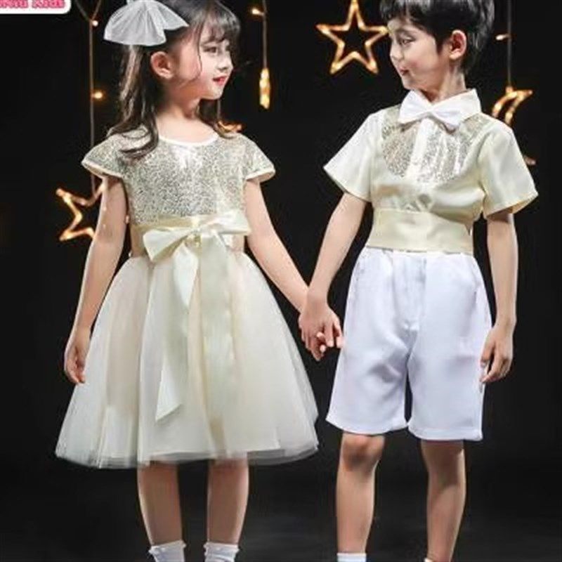 六一儿童合唱演出服男童女童亮片蓬蓬裙小学生大合唱朗诵表演服装