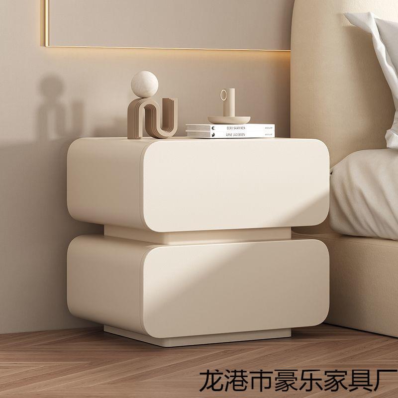 奶油风床头柜简约现代实木床头收纳柜家用床柜子卧室小型床边柜