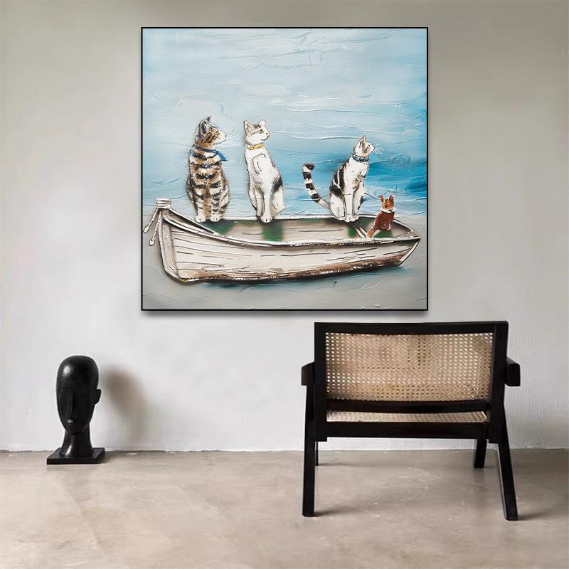 手绘动物大幅抽象油画猫咪沙发背景客厅卧室画餐厅装饰画肌理画