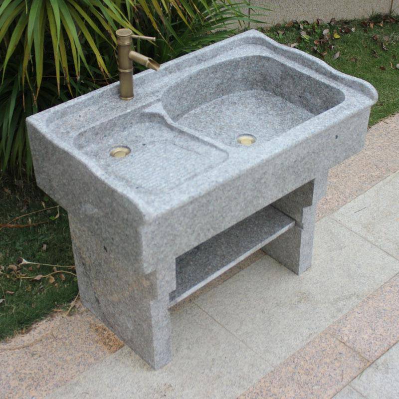 庭院大理石洗衣池带搓衣板整石一体花岗岩水池台户外石头洗衣水槽