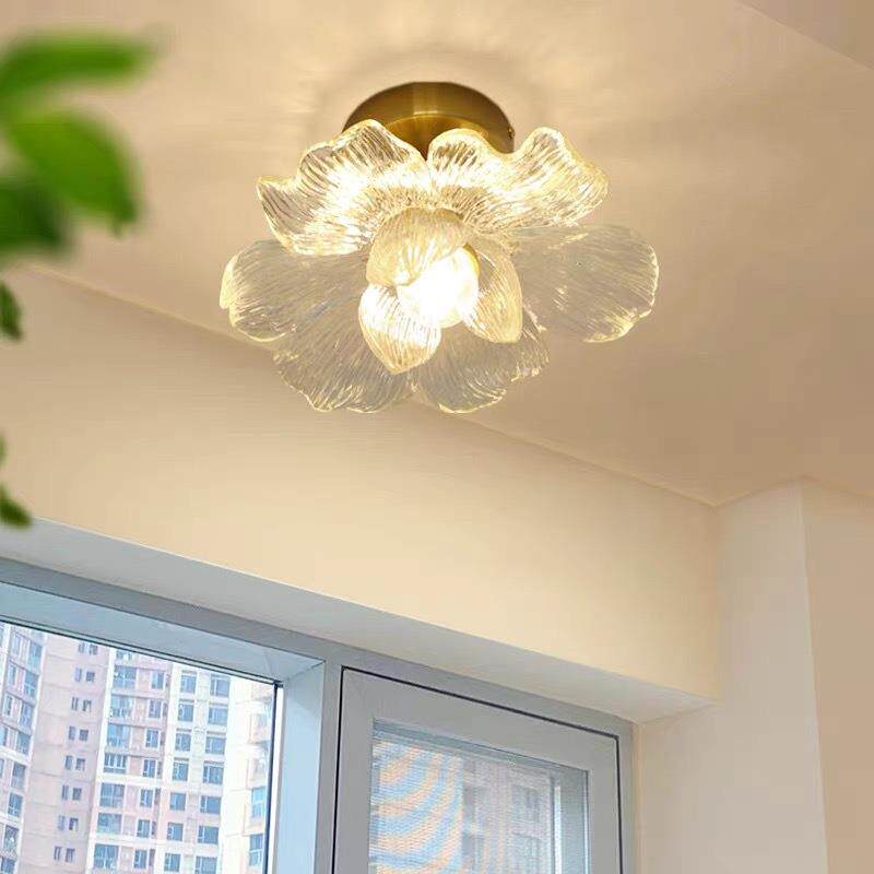 花瓣入户玄关吸顶灯法式中古走廊阳台灯简约莲韵铜过道灯中山灯具
