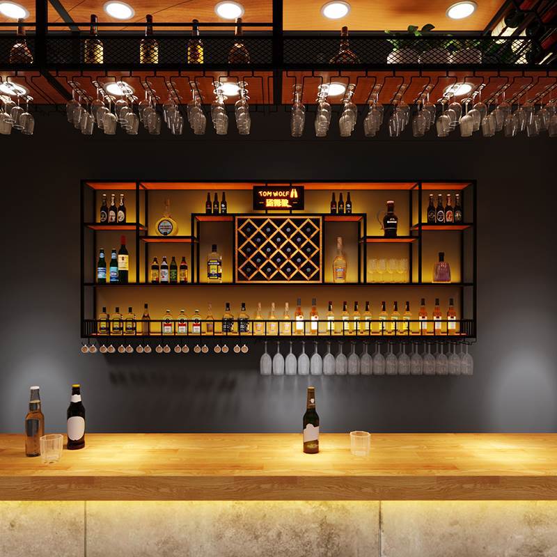 酒架壁挂酒柜置物架铁艺红酒架子展示架工业风酒吧音乐吊架立柜