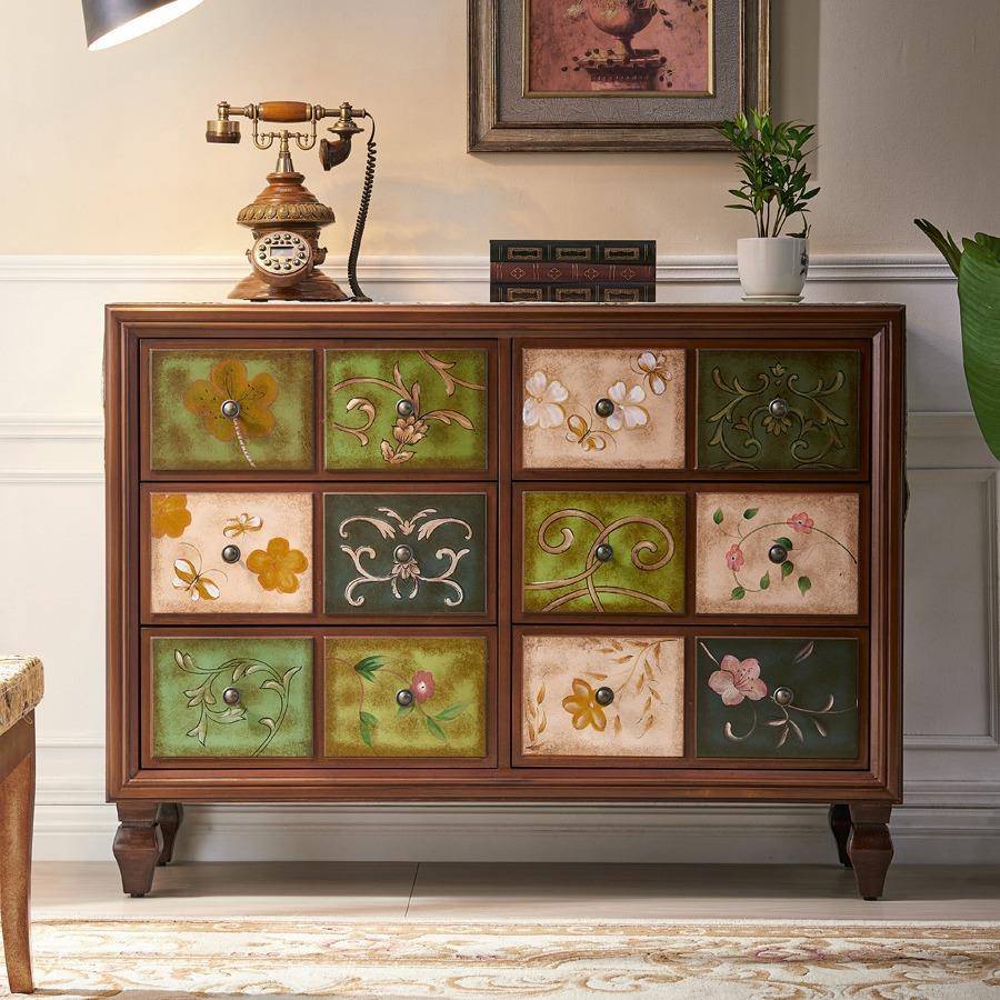 美式五斗柜实木家用客厅简约进门柜子复古储物柜商场装饰斗柜卧室