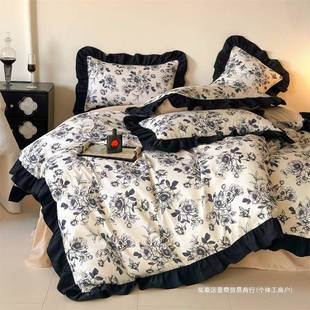 法式 印花被套床单床上用品 复古风花边四件套全棉纯棉水洗棉床裙款