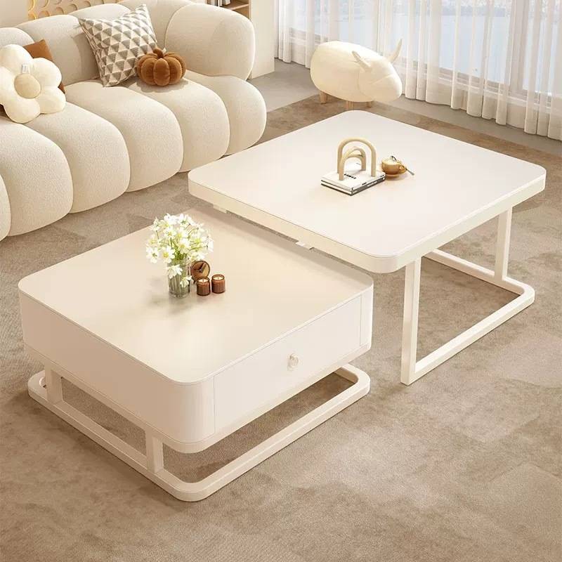 2025新款奶油风白岩板茶几组合轻奢小户型客厅家用简约现代网红桌