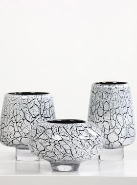 轻奢现代创意冰裂纹高脚琉璃花瓶家居样板间客厅玄关桌面装饰摆件