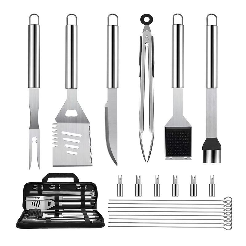 跨境不锈钢家用户外烧烤工具BBQ21件套厨房料理铲叉夹签多用套装