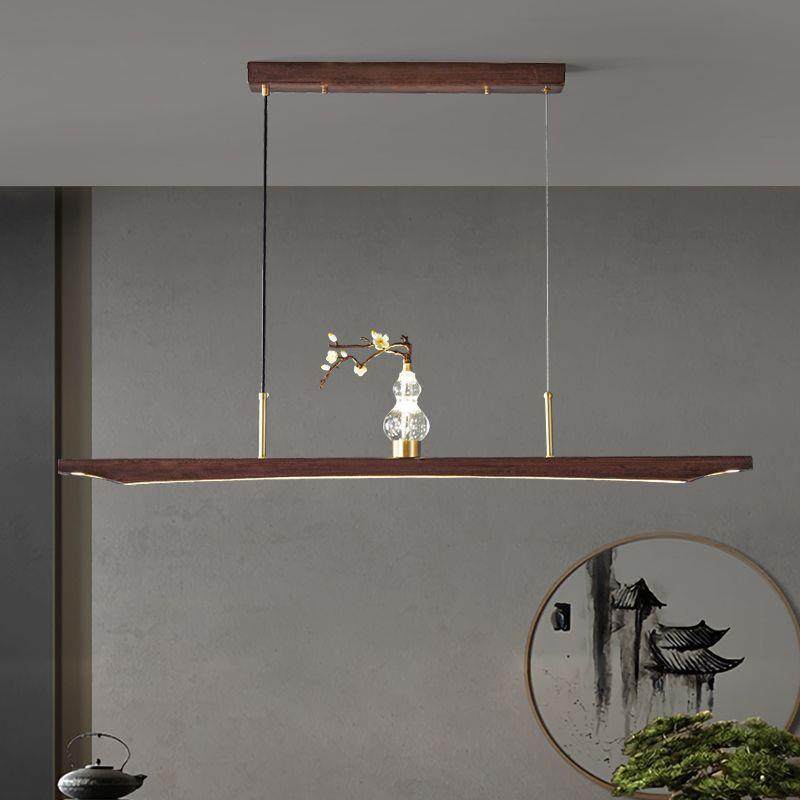 新中式实木吊灯全铜中国风一字古典茶室吧台前台茶桌复古餐厅灯具