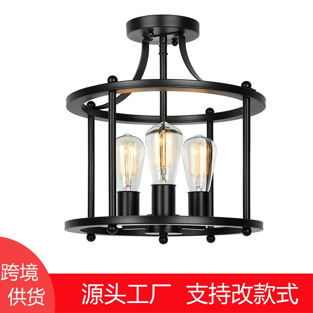 跨境亚马逊复古铁艺拆装吊灯工业风餐厅灯阳台过道玄关美式吸顶灯