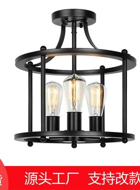 跨境亚马逊复古铁艺拆装吊灯工业风餐厅灯阳台过道玄关美式吸顶灯