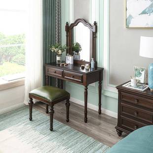 美式纯全实木梳妆台小户型主卧室轻奢简约欧式复古一体化妆桌妆凳