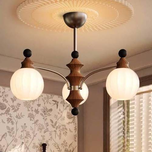 中古风灯具美式复古客厅灯吊灯卧室吊灯感实木书房餐厅吊灯灯具