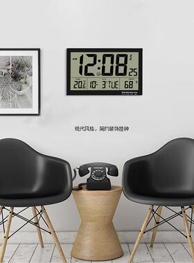 挂跨客厅大堂LCDH811H数字闹境钟多功能万年历大屏高清湿显示温度