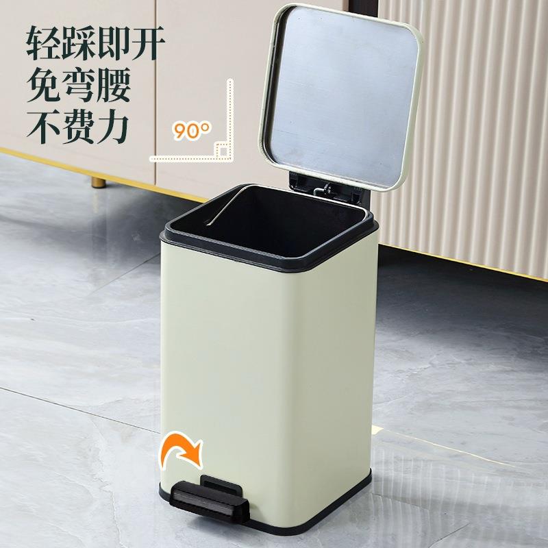 家用不锈生钢方形轻奢垃圾桶F3281带盖厨房量客厅厕卫桶所大容脚