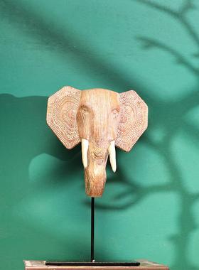 跨境东南亚风轻奢大象象头桌面摆件家居客厅挂壁装饰品树脂工艺