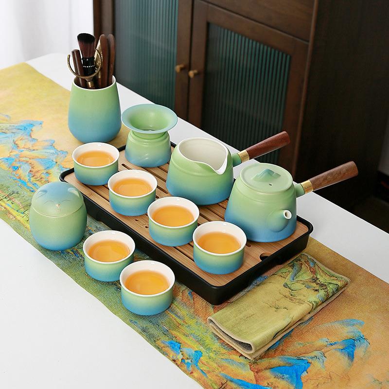 日式简约风家用泡茶壶功夫渐变茶具侧把壶茶具套装办公室会客茶盘