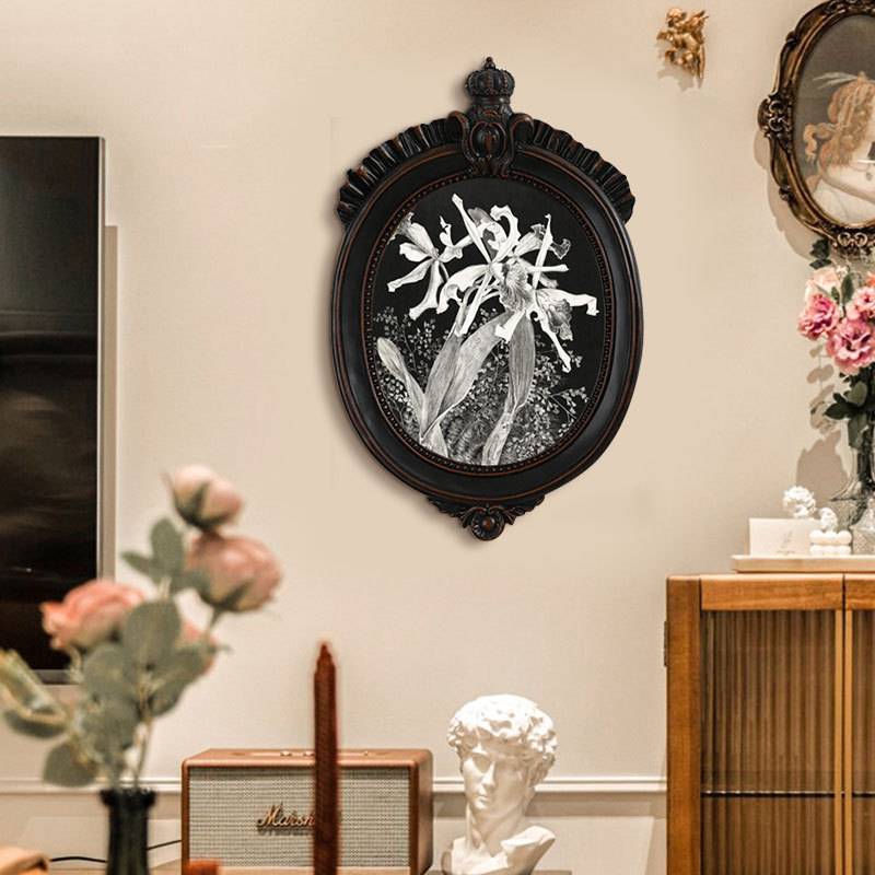 欧式复古雕花树脂相框植物花卉椭圆形卧室客厅古典艺术挂画壁框
