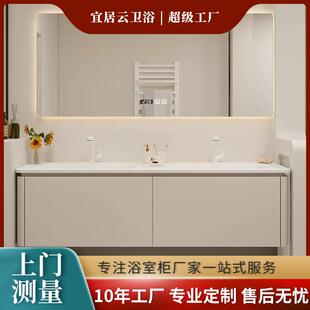 双洗手池酒店客房卫生间台盆柜子圆角橡木柜一体盆智能化妆镜组合