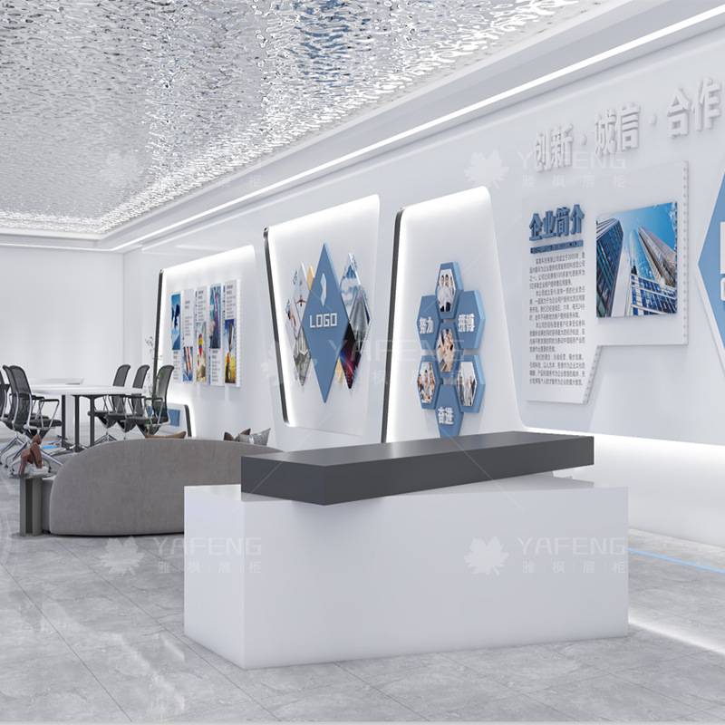 科技风展厅展示柜公司企业发展历程文化形象墙3d立体产品展柜设计