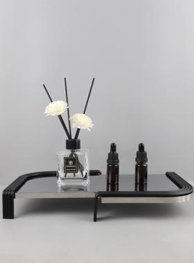 现代简约方形不锈钢镜面装饰托盘客厅卧室玄关酒店售楼处家居饰品