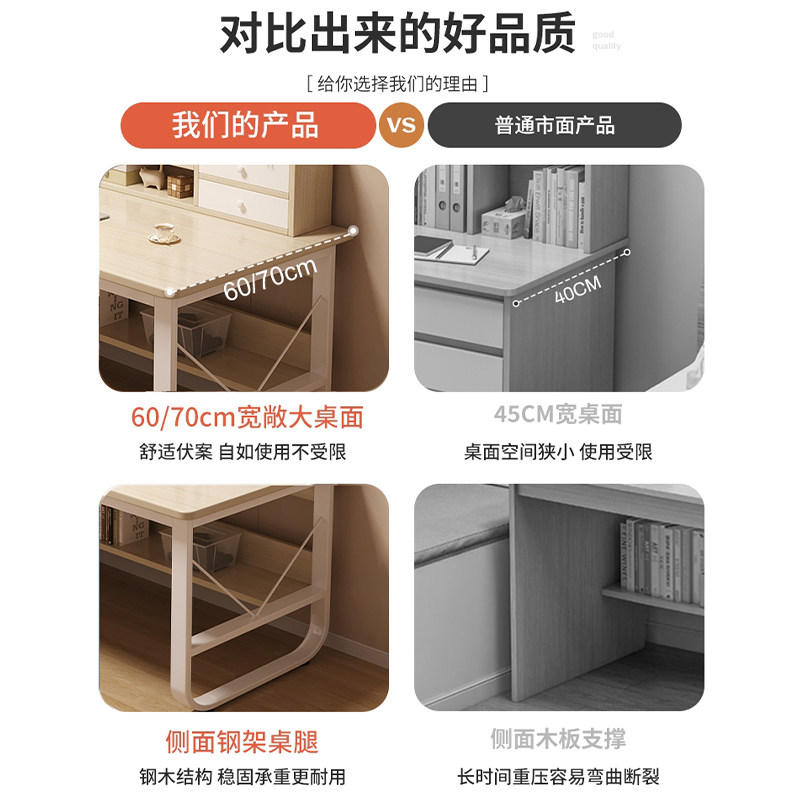 台式电脑桌卧室家用带抽屉学生写字桌学习桌办公桌子书桌书架一体