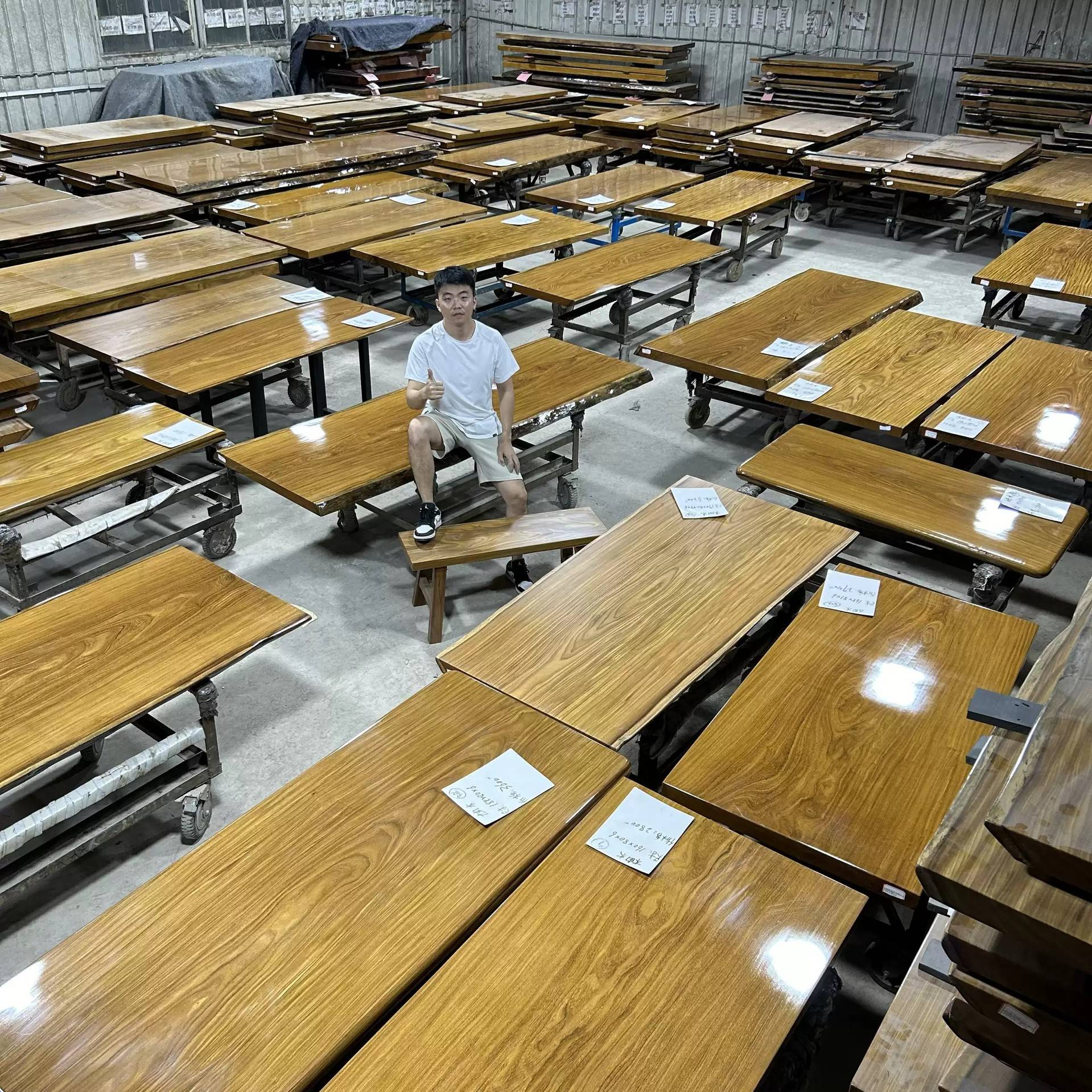 柚木大板餐桌雨木大班台茶桌办公桌原木家具北美黑胡桃木桌椅整板