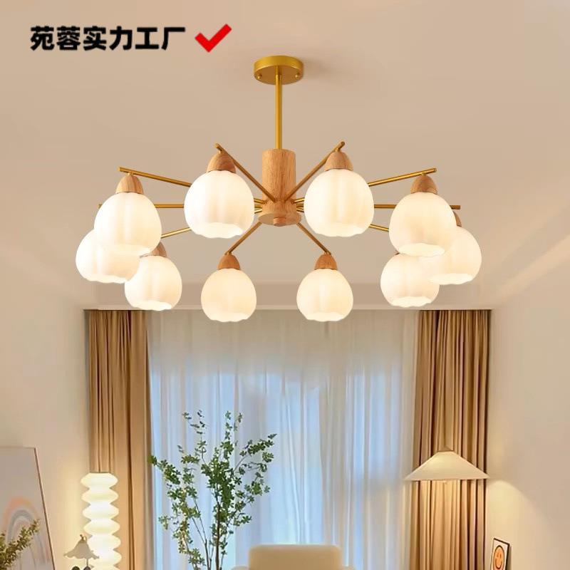 奶油风南瓜客厅吊灯原木风现代简约日系卧室灯房间灯广东中山灯具