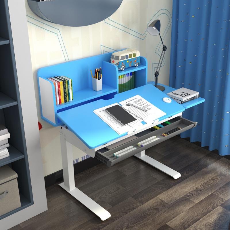 电动升降桌儿童学习小书桌带抽屉站立桌带抽屉桌面可倾斜双翻桌