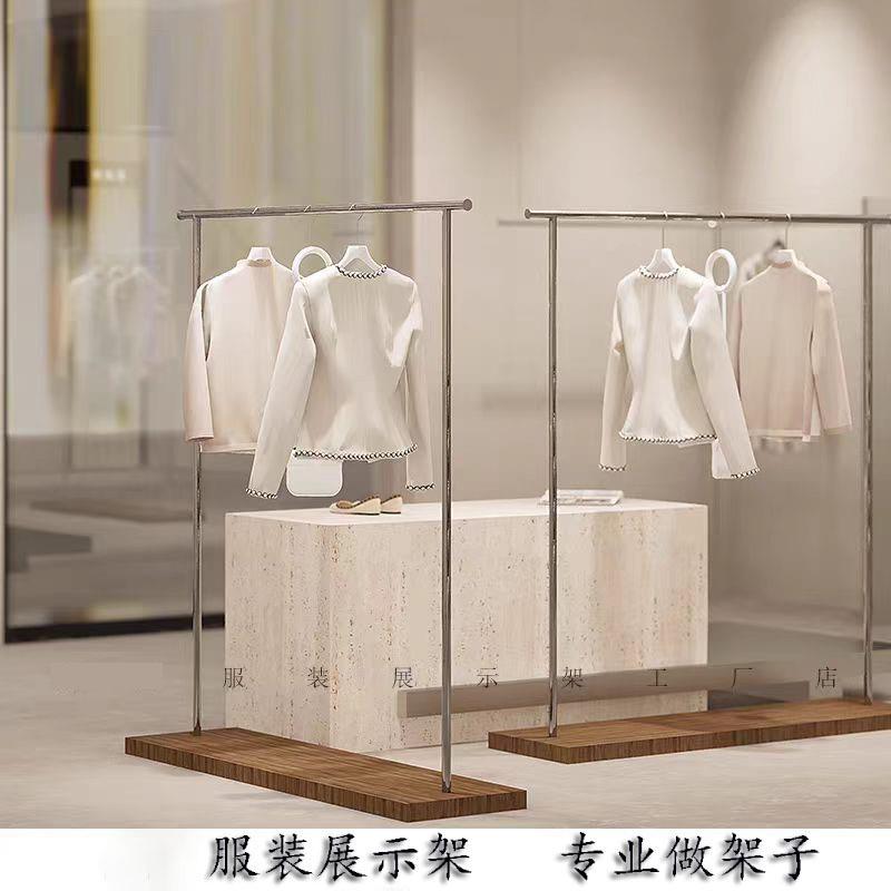 男女服装店落地式中岛架服装展示架木质新款陈列架网红胡桃色货架