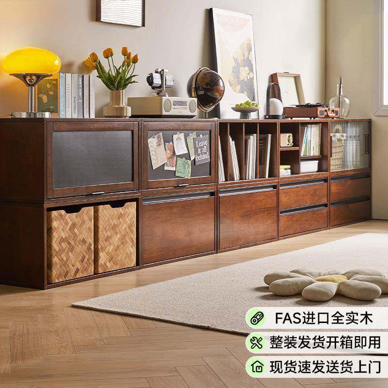 实木书柜落地书架置物矮柜组合电视柜边几简约收纳柜储物格子柜子