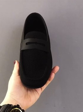 90521时尚新款单鞋休闲板鞋网鞋低帮男黑色鞋透气休闲男鞋豆豆鞋