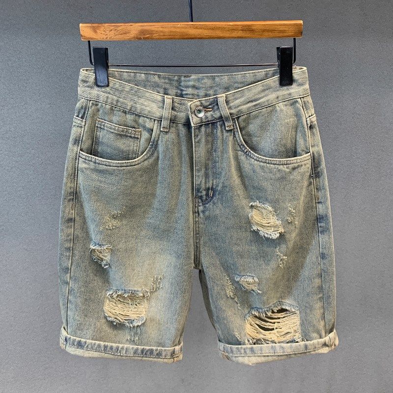 复古水洗做旧潮牌破洞牛仔短裤男士美式五分裤夏季宽松直筒中裤子,男装,牛仔裤,淘宝优惠券,粉丝福利购,淘宝优惠卷