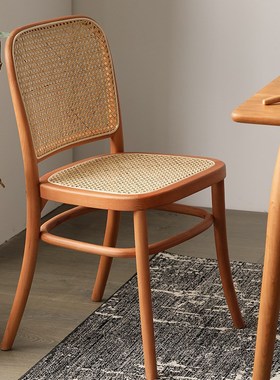 北欧实木藤d编餐椅餐厅咖啡厅现代简约休闲原木书桌家用靠背椅子