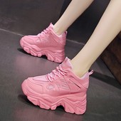 百搭休闲运H动厚底内增高小白鞋 炸街老爹鞋 女春秋2021年新款 子10c