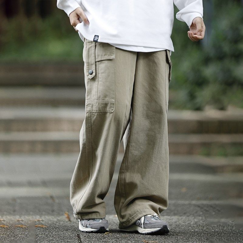 阿于呆日系复古多口袋工装裤子男夏季宽松直筒潮牌百搭休闲长裤女,男装,休闲裤,淘宝优惠券,粉丝福利购,淘宝优惠卷