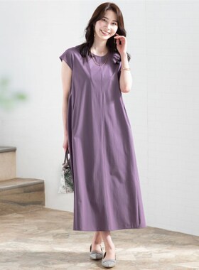 A07043日单夏新款客供料圆领套头微宽松显瘦女通勤气质短袖连衣裙