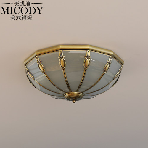 美式简约古铜色卧室书房灯具欧式玄关阳台圆形复古玻璃全铜吸顶灯