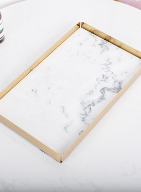北欧轻奢长方形大理石纹托盘首饰A收纳盘茶盘水杯茶杯盘子饰品摆